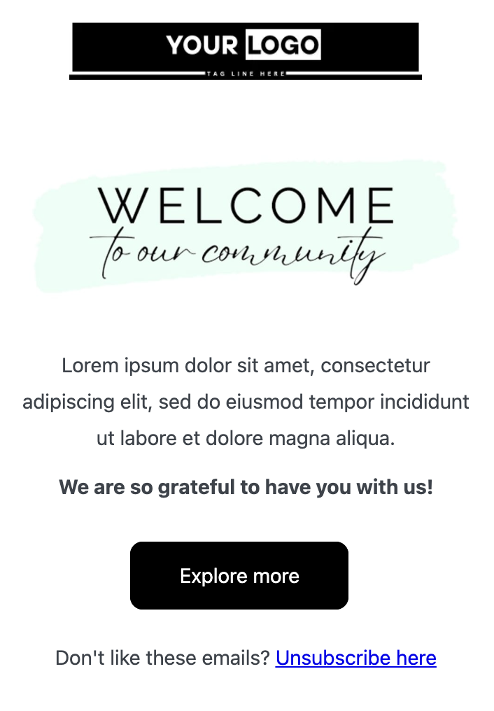welcome email for community mobile